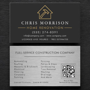 Tarjeta De Visita Código QR de renovación de hogar metálico industri