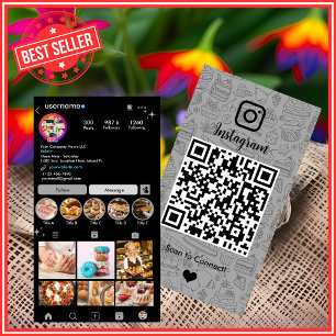 Tarjeta De Visita Código QR de Repostería Catering Chef Gray Instagr
