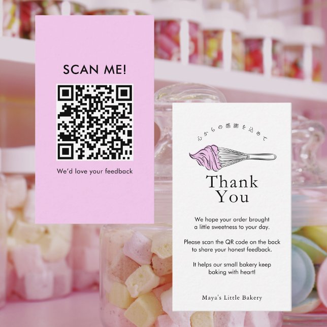 Tarjeta De Visita Código QR de reseña con batidor rosa moderno (Subido por el creador)