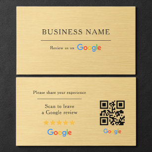 Tarjeta De Visita Código QR de reseña de Google en dorado metálico f