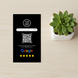 Tarjeta De Visita Código QR de reseña de Google negro elegante moder