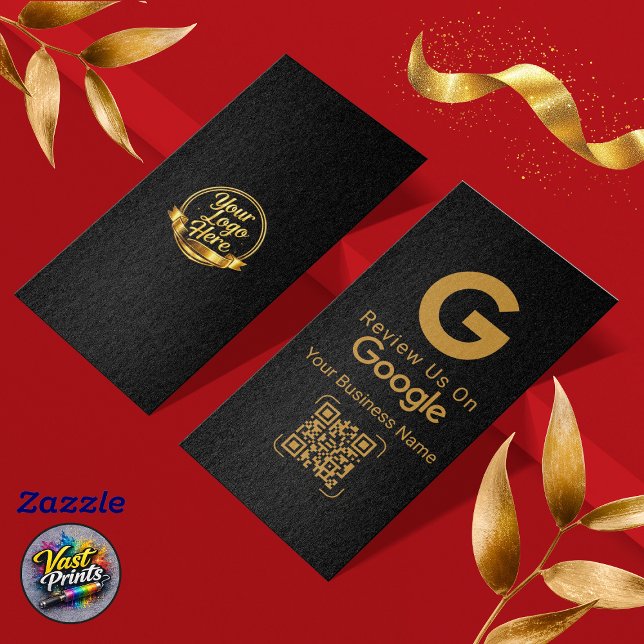 Tarjeta De Visita Código QR de reseña de Google negro oro (Google Review QR Code Black Gold Business Card)
