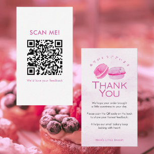 Tarjeta De Visita Código QR de reseña de Macarón de acuarela rosa