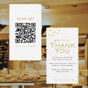 Tarjeta De Visita Código QR de reseña de punto de brillo dorado mini