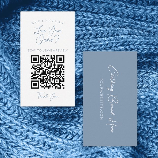 Tarjeta De Visita Código QR de reseña de Simple Dusty Blue Script De (Subido por el creador)