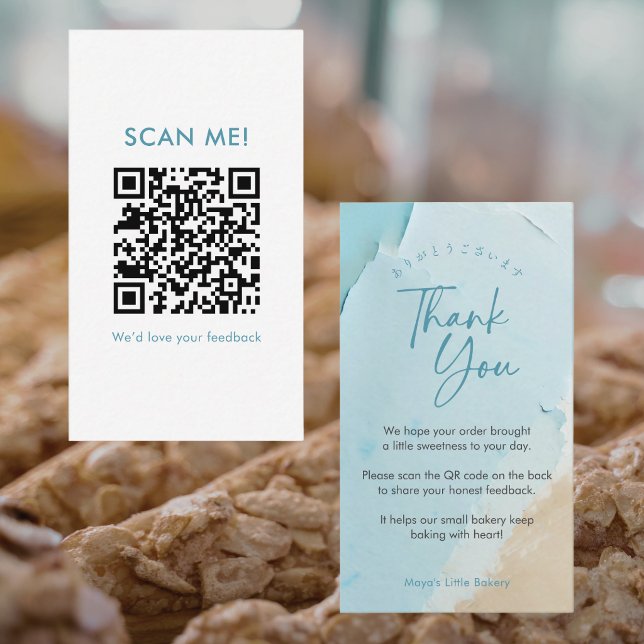 Tarjeta De Visita Código QR de reseña del océano azul abstracto (Subido por el creador)