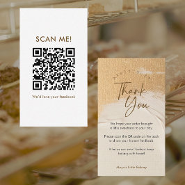 Tarjeta De Visita Código QR de reseña dorado beige abstracto