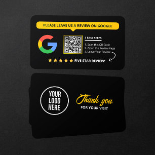 Tarjeta De Visita Código QR de reseñas de Google negras enlace de re