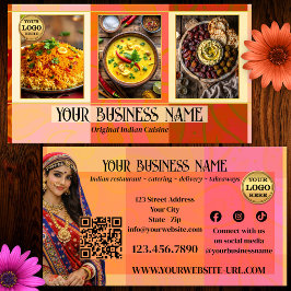 Tarjeta De Visita Código QR de restaurante indio elegante y servicio