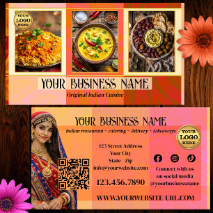 Tarjeta De Visita Código QR de restaurante indio elegante y servicio