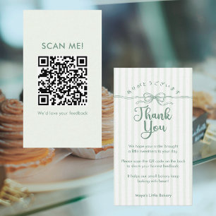 Tarjeta De Visita Código QR de revisión de Coquette Verde Menta Raya