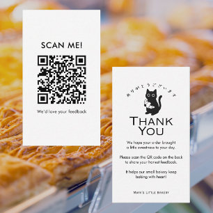Tarjeta De Visita Código QR de revisión de croissant de gato minimal