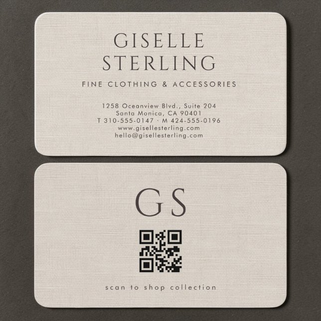 Tarjeta De Visita Código QR de ropa de boutique de lino  (Subido por el creador)