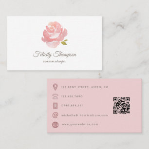 Tarjeta De Visita Código QR de Rosa Rosa Suave con Acuarela Chic