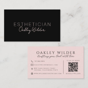 Tarjeta De Visita Código QR de Rosa Rubor Negro de Esteticista