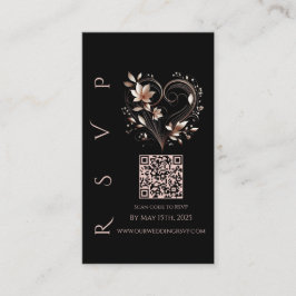 Tarjeta De Visita Código QR de RSVP de boda moderna - Flores de oro