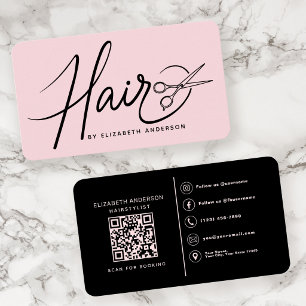 Tarjeta De Visita Código QR de rubor de peluquero con letra elegante