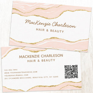Tarjeta De Visita Código QR de Rubor Pink Marble Agate Gold Purpurin