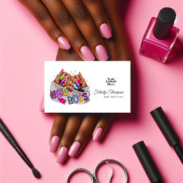 Tarjeta De Visita Código QR de Salón de Manicura Afroamericano Rosa 
