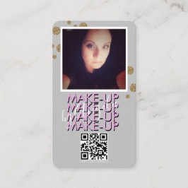 Tarjeta De Visita Código QR de Salón de Maquillaje Dorado Brillo Fot