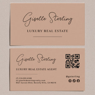 Tarjeta De Visita Código QR de script Minimalista de Terracota