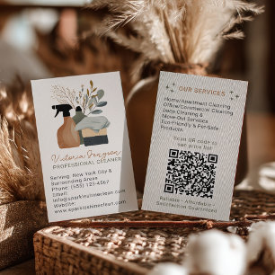 Tarjeta De Visita Código QR de servicio de limpieza Boho neutral