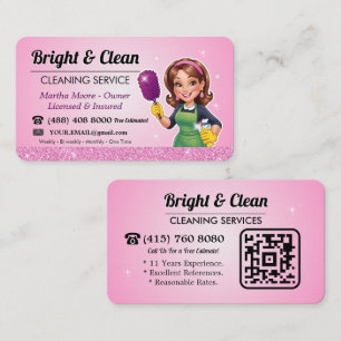 Tarjeta De Visita Código QR de Servicio de Limpieza Pink Maid
