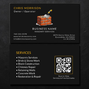 Tarjeta De Visita Código QR de Servicios de Albañilería Negra
