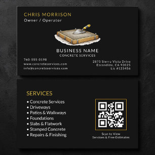 Tarjeta De Visita Código QR de Servicios de Concreto Negro