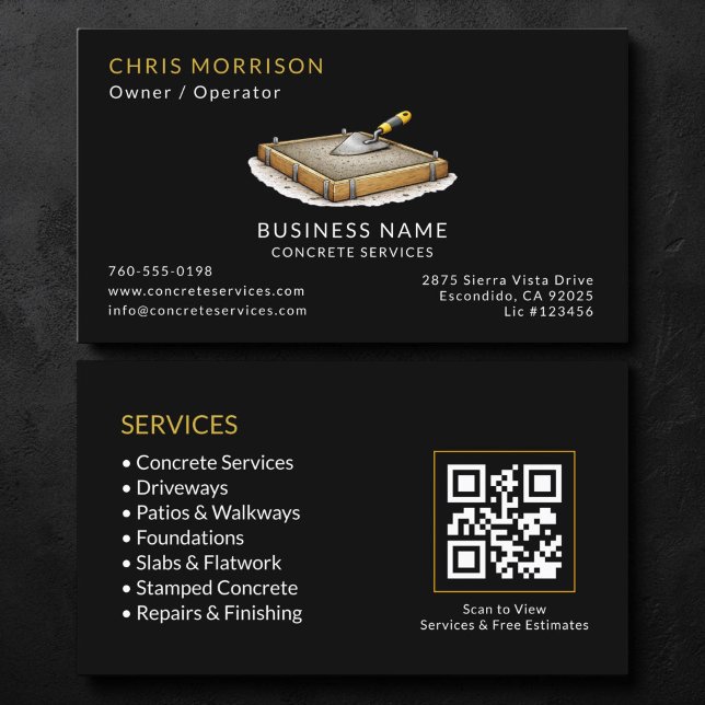 Tarjeta De Visita Código QR de Servicios de Concreto Negro (Subido por el creador)