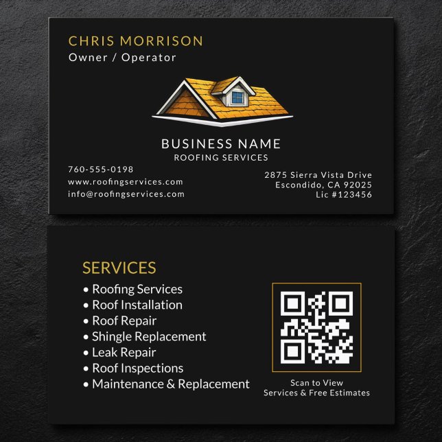 Tarjeta De Visita Código QR de Servicios de Cubiertas Black Roofer (Subido por el creador)