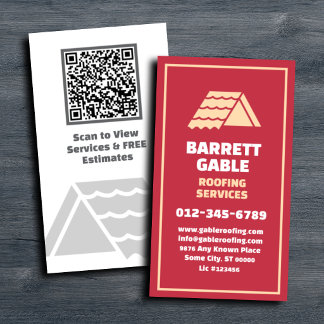 Tarjeta De Visita Código QR de Servicios de Cubiertas Rojas Vertical