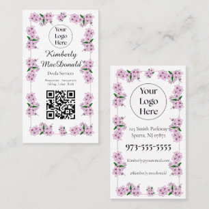 Tarjeta De Visita Código QR de servicios de doula floral rosa con tu