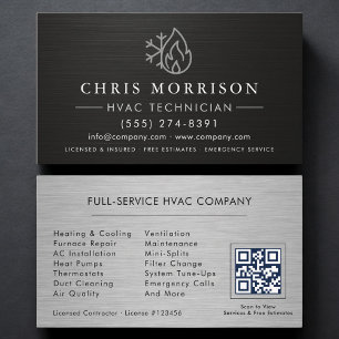 Tarjeta De Visita Código QR de Servicios de HVAC Negro