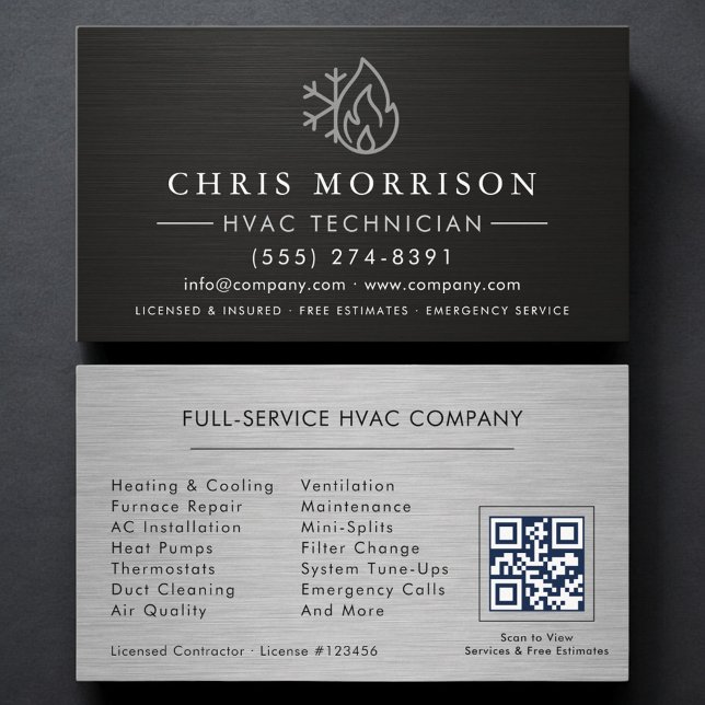 Tarjeta De Visita Código QR de Servicios de HVAC Negro (Subido por el creador)