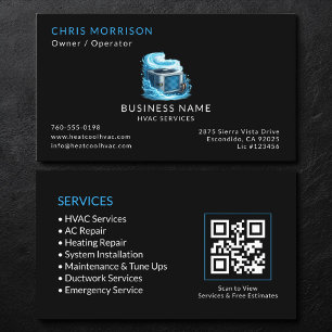 Tarjeta De Visita Código QR de Servicios de HVAC Negro