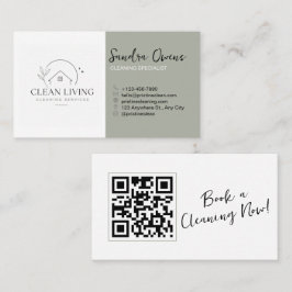 Tarjeta De Visita Código QR de Servicios de Limpieza Minimalista Mod