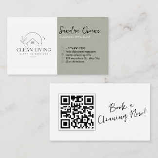 Tarjeta De Visita Código QR de Servicios de Limpieza Minimalista Mod