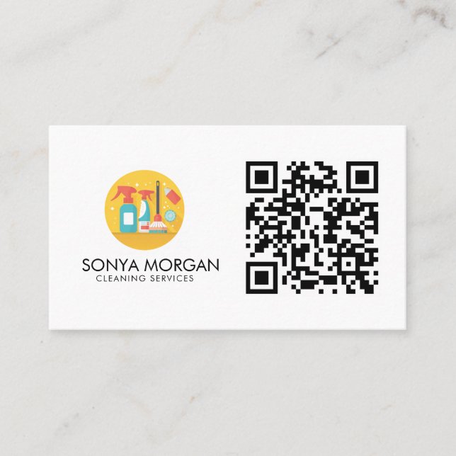 Tarjeta De Visita Código QR de Servicios de Limpieza Modernos Minima (Anverso)