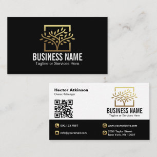 Tarjeta De Visita Código QR de Servicios de Paisaje del Árbol Dorado