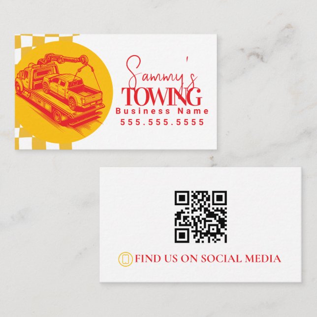 Tarjeta De Visita Código QR de Servicios de Remolque Retro (Anverso / Reverso)