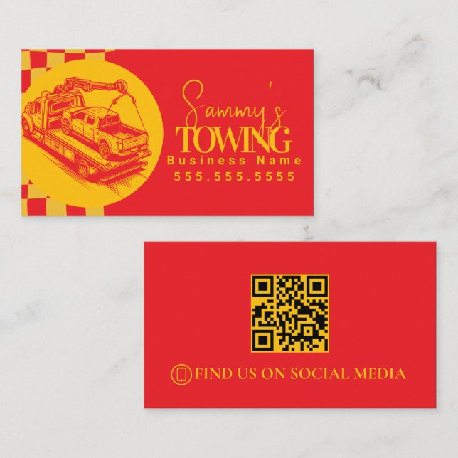 Tarjeta De Visita Código QR de Servicios de Remolque Retro (Anverso / Reverso)