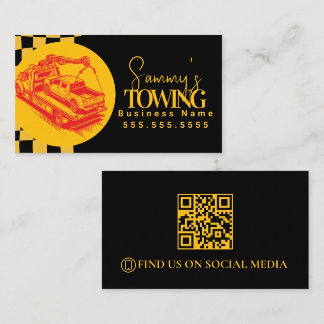 Tarjeta De Visita Código QR de Servicios de Remolque Retro (Anverso / Reverso)