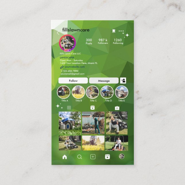 Tarjeta De Visita Código QR de siembra de paro en el jardín de Insta (Anverso)