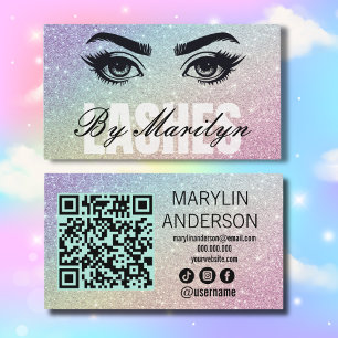Tarjeta De Visita Código QR de Silver y Rainbow Ombre Lash Tech