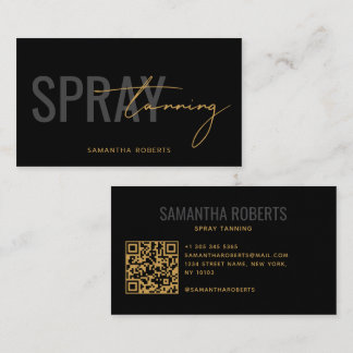 Tarjeta De Visita Código QR de spray tan moderno negro y dorado