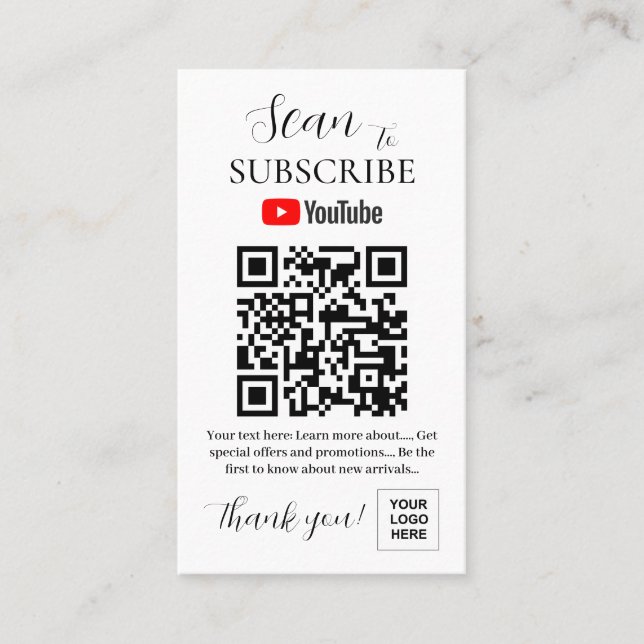 Tarjeta De Visita Código QR de suscripción a Youtube (Anverso)