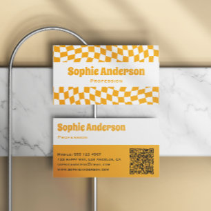 Tarjeta De Visita Código QR de tablero de ajedrez ondulado naranja m