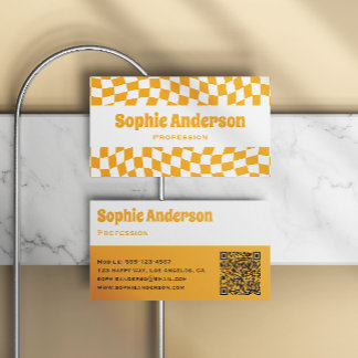 Tarjeta De Visita Código QR de tablero de ajedrez ondulado naranja m