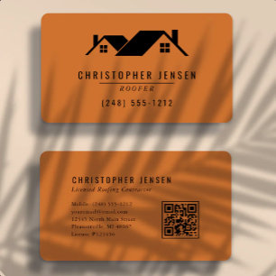 Tarjeta De Visita Código QR de Techador Naranja Quemado Redondeado